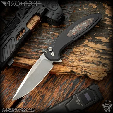 Pro-Tech Knives: Cambria 2 - Stonewashed/Black w/Techno Carbo Inlay