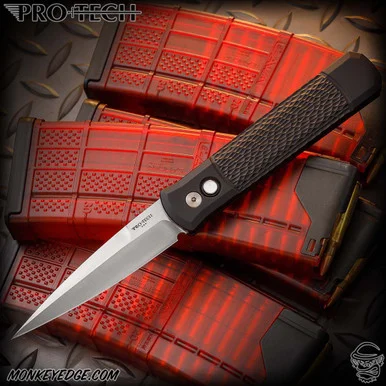 Pro-Tech Knives: Godfather - Satin/Black Textured w/Pearl Button