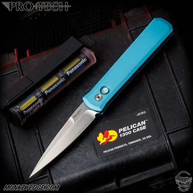 Pro-Tech Knives: Godfather - Satin/Tiffany Blue w/Pearl Button
