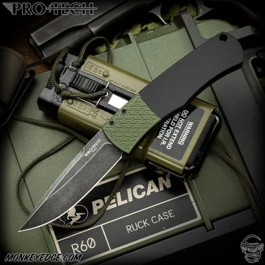 Pro-Tech Knives: Magic BR-1 - Black Wash/OD Green Bolster