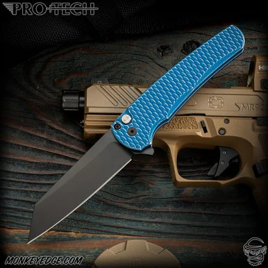 Pro-Tech Knives: Malibu Reverse Tanto - Black/Blue Battle Worn Dragon Scale