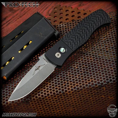 Pro-Tech Knives: Texas CQC-7 Auto - Stonewashed/Black w/Abalone Button
