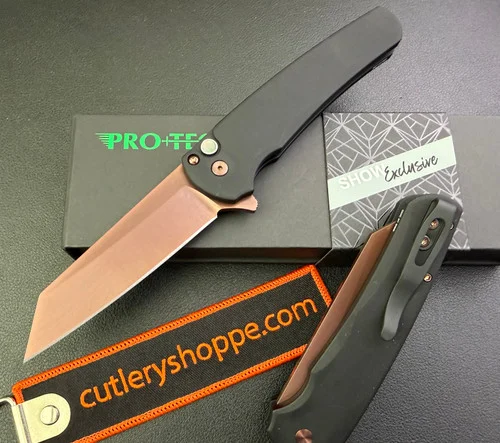 Pro-Tech Malibu Flipper - 3.25" Copper Rose PVD Finish Reverse Tanto CPM-MagnaCut Blade - Black Anodized Aluminum Handle - BLADE SHOW ATLANTA #68 of 200