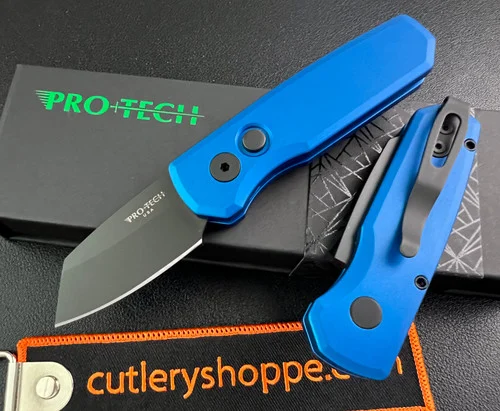 Pro-Tech Runt 5 AUTOMATIC - 1.9" Black DLC Reverse Tanto CPM-20CV Blade - Blue Anodized 6061-T6 Aluminum Handle - R5203-BLUE