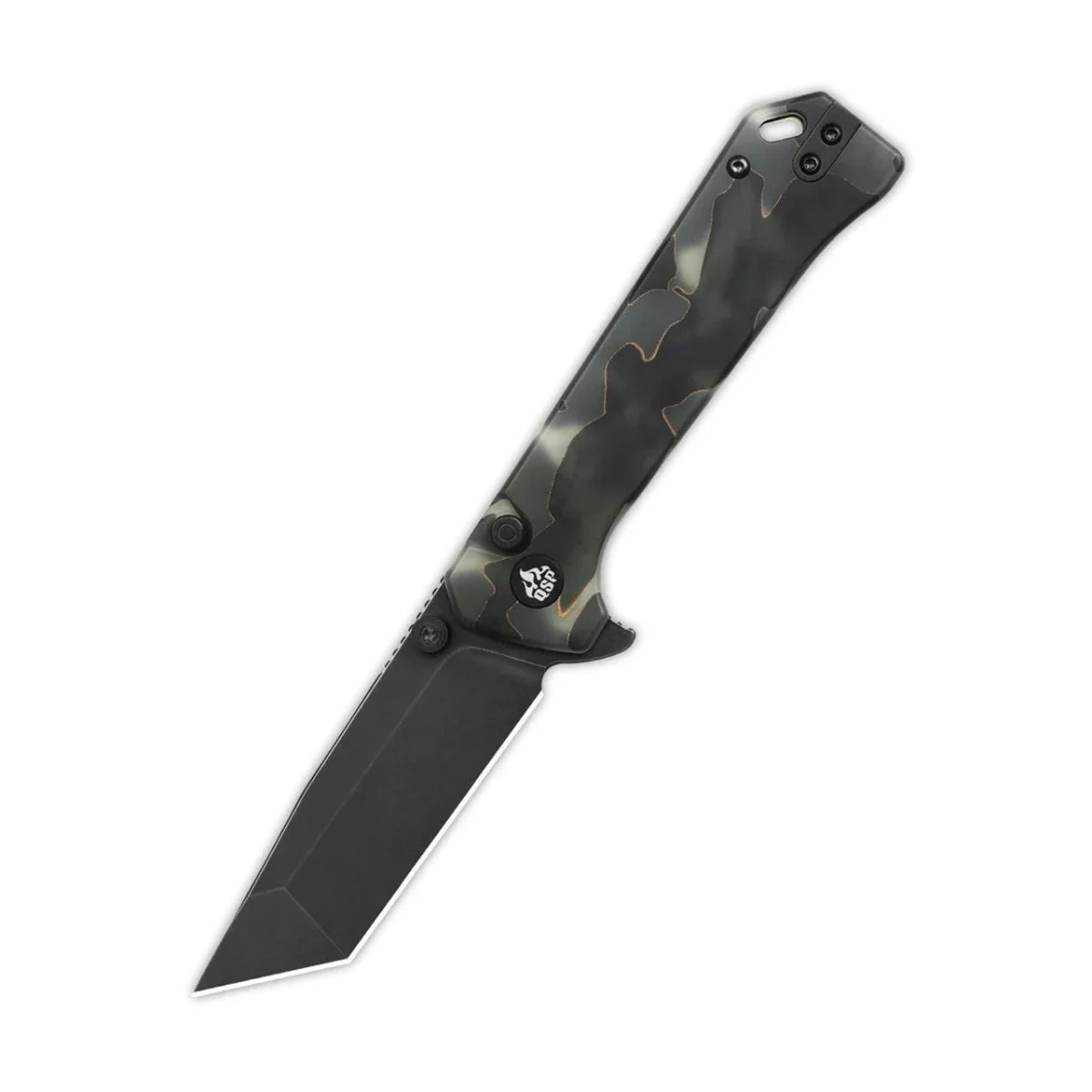 QSP Grebe Glow‑T QS148‑E2 – 3.25" S35VN Black Tanto Blade, Raffir Resin Handle, Button Lock Knife