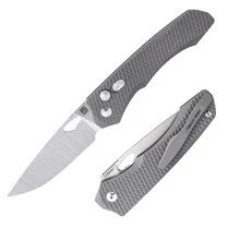 Real Steel Griffin Ultimatum Folding Knife Gray Titanium Handle Vanax Plain Edge Stonewash Finish 7131T2