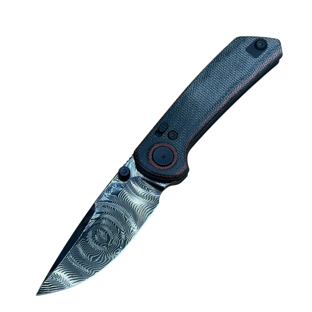 Reate PL-XT Damascus Knife Red & Black Micarta Handle REA206