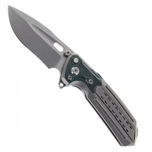 Reate T600 Terminator Folding Knife Titanium Beadblasted handle Frosted Satin Magnacut Blade Zirconium Green Pivot Collar & Clip