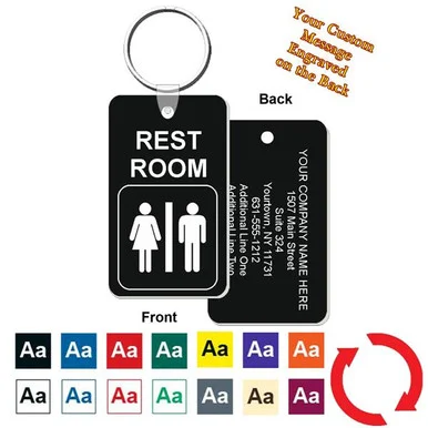 Restroom Mini Engraved Key Tag with Custom Back