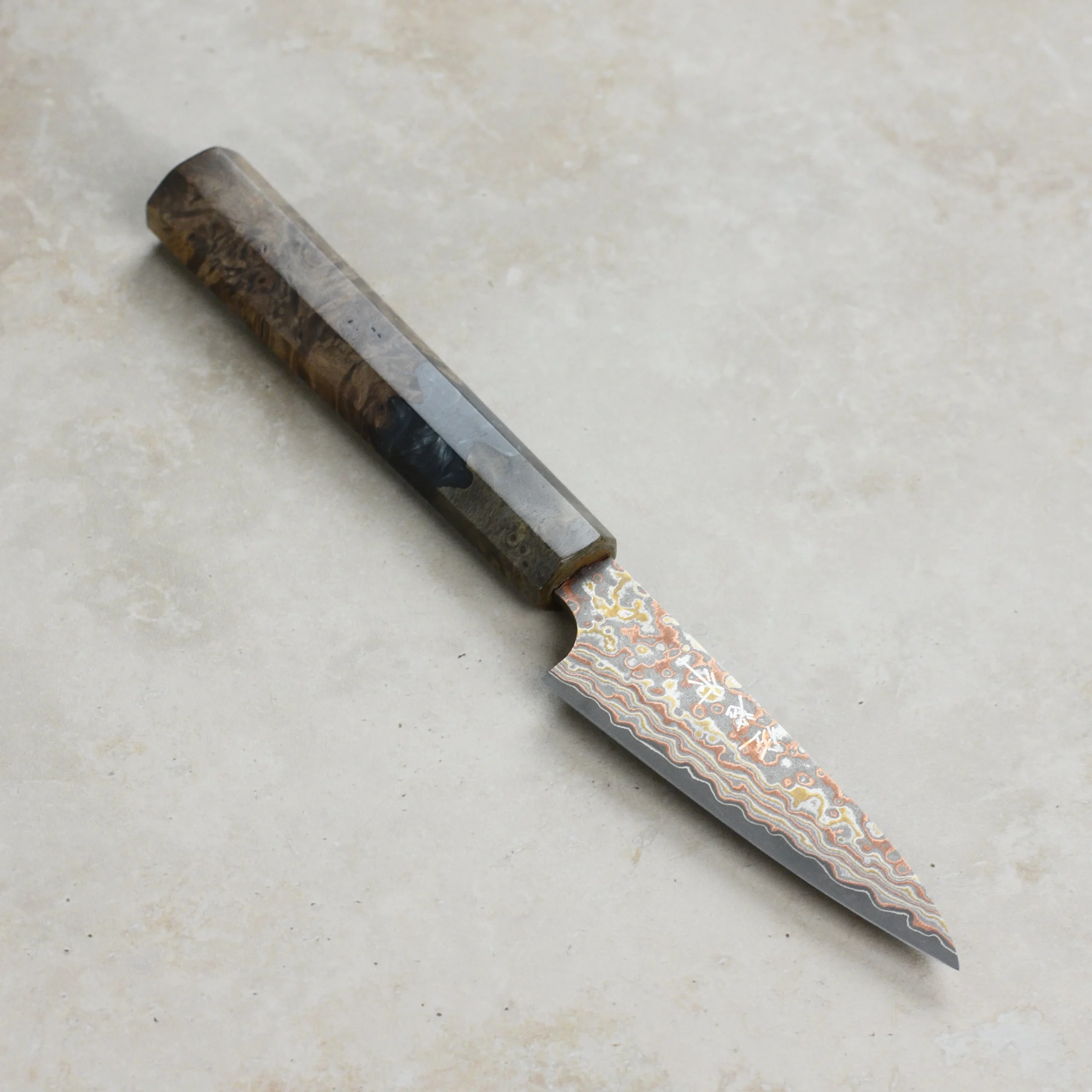 Saji Rainbow Damascus Nashiji 3.5" Petty, Stabilized Birch