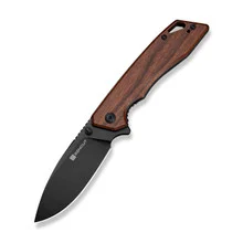 Sencut Stratex Folding Knife Guibourtia Wood Handle 9Cr18MoV Plain Black Blade S25055-3