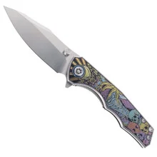 SixLeaf Folding Knife Color Picture Titanium Handle 10Cr15Mov Plain Edge SL-81-10Cr15Mov-Etched