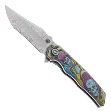 SixLeaf Folding Knife Multicolor Titanium Handle Damascus Plain Edge SL-91-ENGRAVE-3