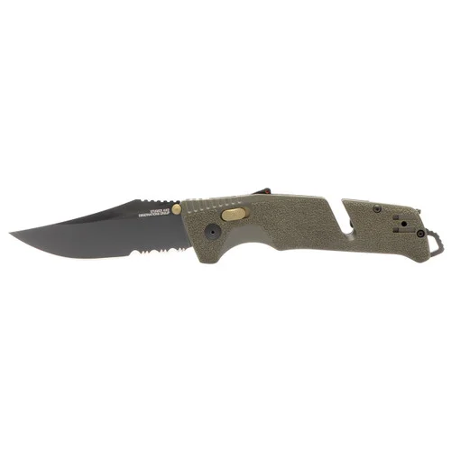 SOG Knives 11-12-11-41 Trident AT MK3 Assisted Folder - 3.7" Black TiNi Finish Combo Edge D2 Blade - AT-XR Lock Olive Drab Green Handle