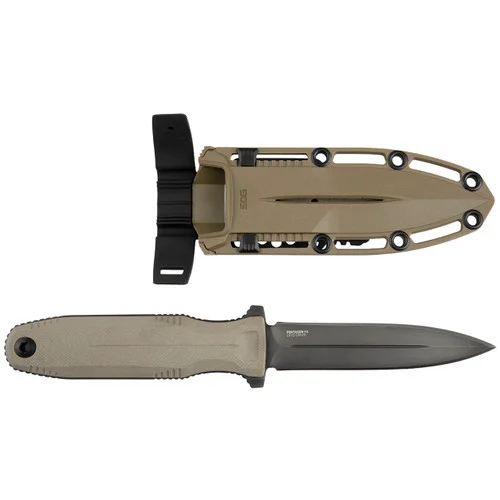 SOG Knives 17-61-02-57 Pentagon FX Fixed Blade - 4.77" Black TiNi CPM-S35VN Blade - Flat Dark Earth G-10 Scales - GRN Sheath