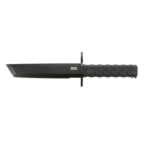 SOG Knives BAR15T Tanto Bayonet - 7.1" Black PVD Finish AUS-8A Blade - Textured Black G-10 Scales - Kydex Sheath - SOG-BY1001-BX