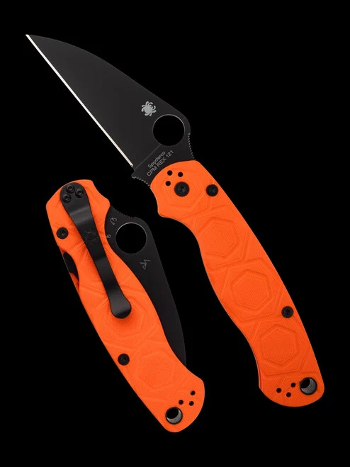 **SOLD OUT** Spyderco Para Military 2 - 3.45" CPM-REX 121 Black ZrOC Blade Finish Wharncliffe Blade - HEX Pattern Orange G-10 Scales - CUTLERY SHOPPE EXCLUSIVE - C81GPWCORRX121BK2
