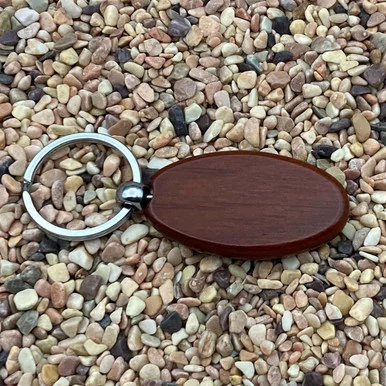 Solid Rosewood Wood Oval Keyring Chain