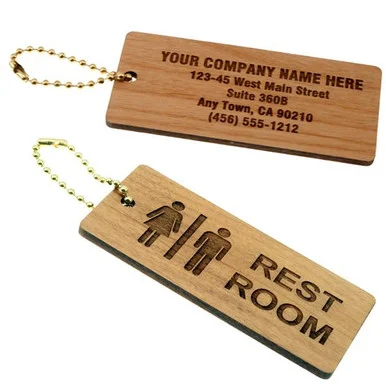 Solid Wood Medium Rectangle Restroom Keytag with Custom Back