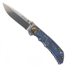 Spartan Blades Custom Harsey SF5 Blue Plague Doctor Folding Knife Blue & Bronze Titanium Handle Stonewashed Magnacut Blade