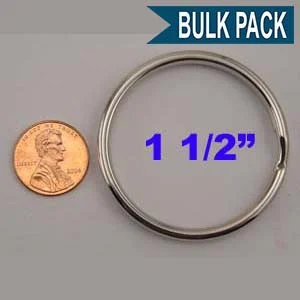 Split Key Ring 1-1/2 Inch Diameter Nickel Plated (China)-Bulk Pack of 100