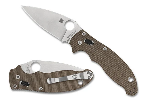 Spyderco C101MPCW2 Manix 2 - 3.37" CPM-CruWear Plain Edge Blade - Brown Canvas Micarta Handle