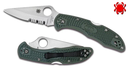 Spyderco C11PSFG Delica 4 - 2.88" Satin Finish Combo Edge VG-10 Blade - Foliage Green FRN Handle