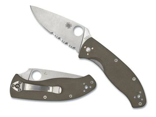 Spyderco C122GBNM4PS Tenacious - 3.35" Satin Finish Combo Edge CPM-M4 Blade - Brown G-10 Handle - DISCONTINUED ONLY 2 LEFT