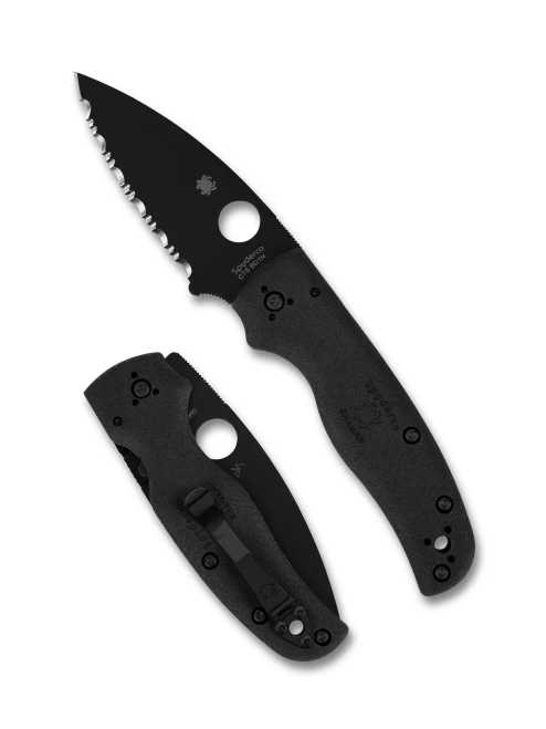 Spyderco C229SBBK Shaman Lightweight - 3.58" Serrated Edge Black DLC Finish CTS-BD1N Blade - Black FRN Handle