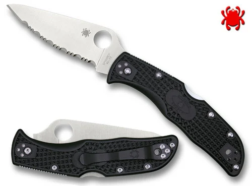 Spyderco C243SBK Endela Lightweight Folder - 3.41" Satin Finish Serrated Edge VG-10 Blade - Black FRN Handle