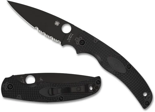 Spyderco C244PSBBK Native Chief Lightweight Folder - 4.02" Black DLC CTS-BD1N Combo Edge Blade - Black FRN Handle