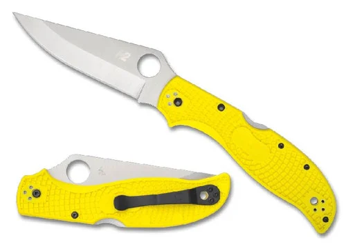Spyderco C258PYL Stretch 2 XL Lightweight SALT - 3.96" H-2 Plain Edge Blade - Yellow FRN Handle