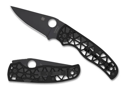 Spyderco C266BKALBKs Edgerati Folder - 3.57" Black DLC Serrated Edge CPM-S30V Blade - Black Finish CNC Aluminum Handle - Compression Lock