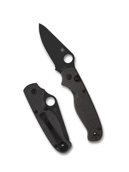 Spyderco C275CFPBK ButtonUp Folder - 3.27" Black Finish 8Cr13MoV Plain Edge Blade - Carbon Fiber/G-10Laminate Scales