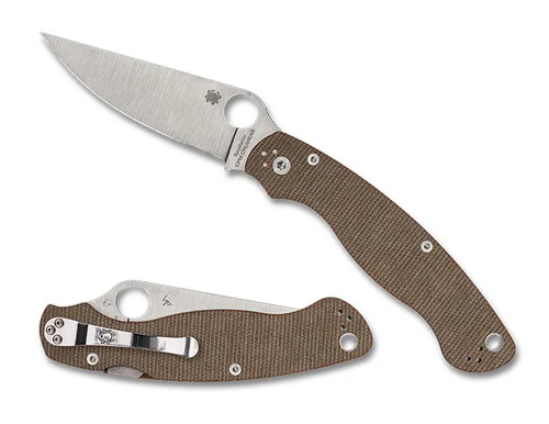 Spyderco C36MPCW2 Military 2 - 4.0" CPM-CruWear Plain Edge Blade - Brown Canvas Micarta Handle - Compression Lock