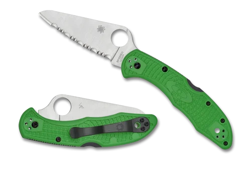 Spyderco C88FSGR2 Salt 2 - 2.9" Serrated Edge LC200N Blade - Green FRN Handle
