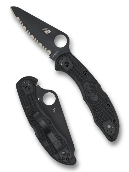 Spyderco C88SBBK2 Salt 2 - 3.0" Black TiCN Finish Serrated Edge H-2 Blade - Black FRN Handle