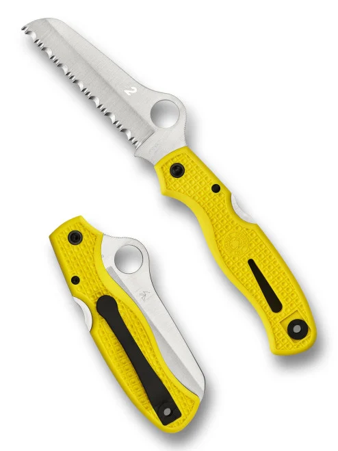 Spyderco C89SYL Atlantic Salt - 3.69" Satin Finish Serrated Edge H-2 Blade - Yellow FRN Handle