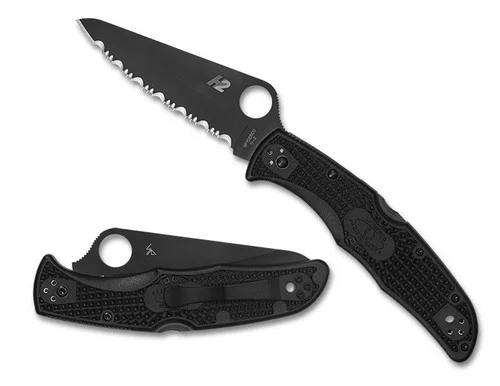 Spyderco C91SBBK2 Pacific Salt 2 - 3.78" Black Finish Serrated Edge H-2 Blade - Black FRN Handle