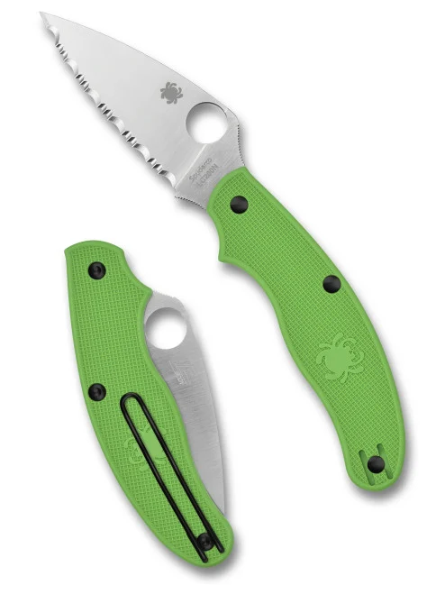 Spyderco C94SGR UK PenKnife Slipit - 3.0"Serrated Edge Leaf Shape LC200N Blade - Hi-Vis Green FRN Handle