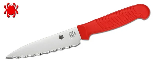 Spyderco K05SRD Paring Knife - 4.48" Serrated Edge MBS-26 Blade - Red Polypropylene Handle