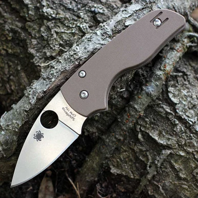 Spyderco Lil' Native Sprint Run - 2.42" CPM 15V Stonewash Leaf-Shape Plain Blade Brown G-10 C230GPBN15V