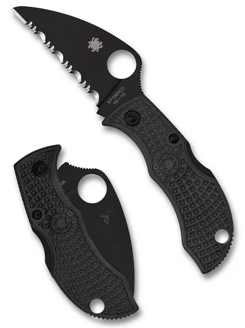 Spyderco MBKWSBK Manbug Wharncliffe Lightweight - 1.91" TiCN Black Finish VG-10 Serrated Edge Blade - Black FRN Handle