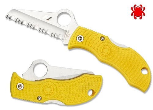 Spyderco MYLS Manbug Sheepfoot Salt - 1.90" Serrated Edge H-1 Blade - Yellow FRN Handle