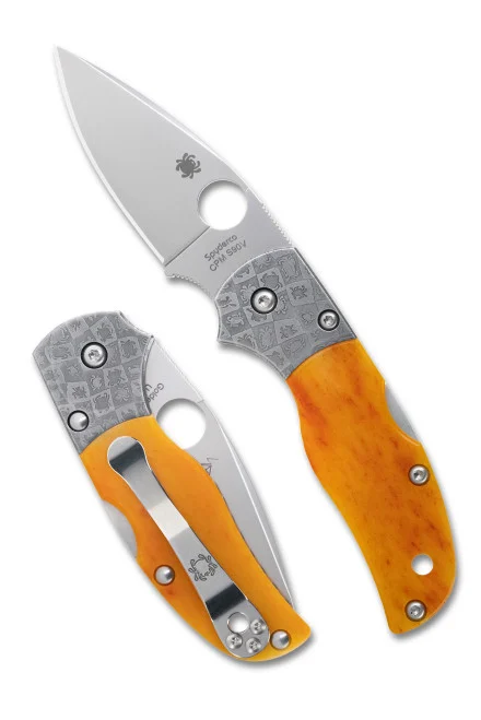 Spyderco Native 5 - 50th Anniversary Knife - CPM-S90V Blade - Mosaic Damascus Bolsters - Amber Bone Scales - SPRINT RUN - C41BA50TH