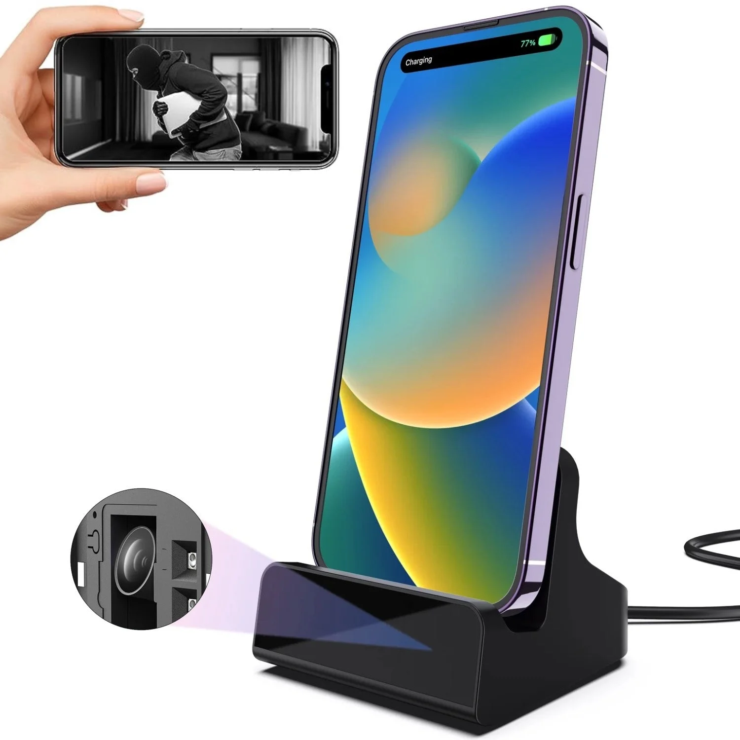SpyWfi USB-C iPhone Charger Hidden Motion Detection Night Vision Spy Camera 2K HD WiFi