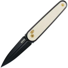 SRM Twin Folding Knife Off White G10 Handle N680 Dagger Plain Black Blade 251MB-GT2