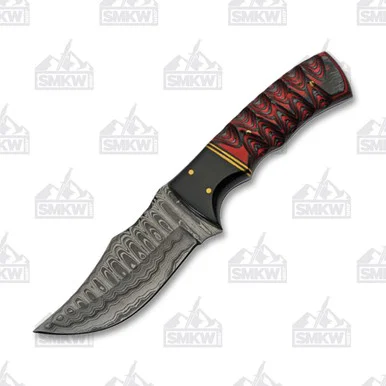 SZCO Supplies Buffalo Smokewood Skinner Damascus Fixed Blade Knife DM1288