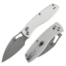 Tenable Heron Folding Knife Beadblast Aluminum Handle Damascus Plain Edge B2124V3