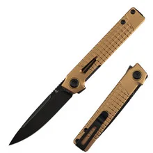 Tenable Kitpu Folding Knife Bronze Aluminum/Frag Pattern Handle Nitro-V Drop Point Plain Edge Blackwash Finish B2123A2